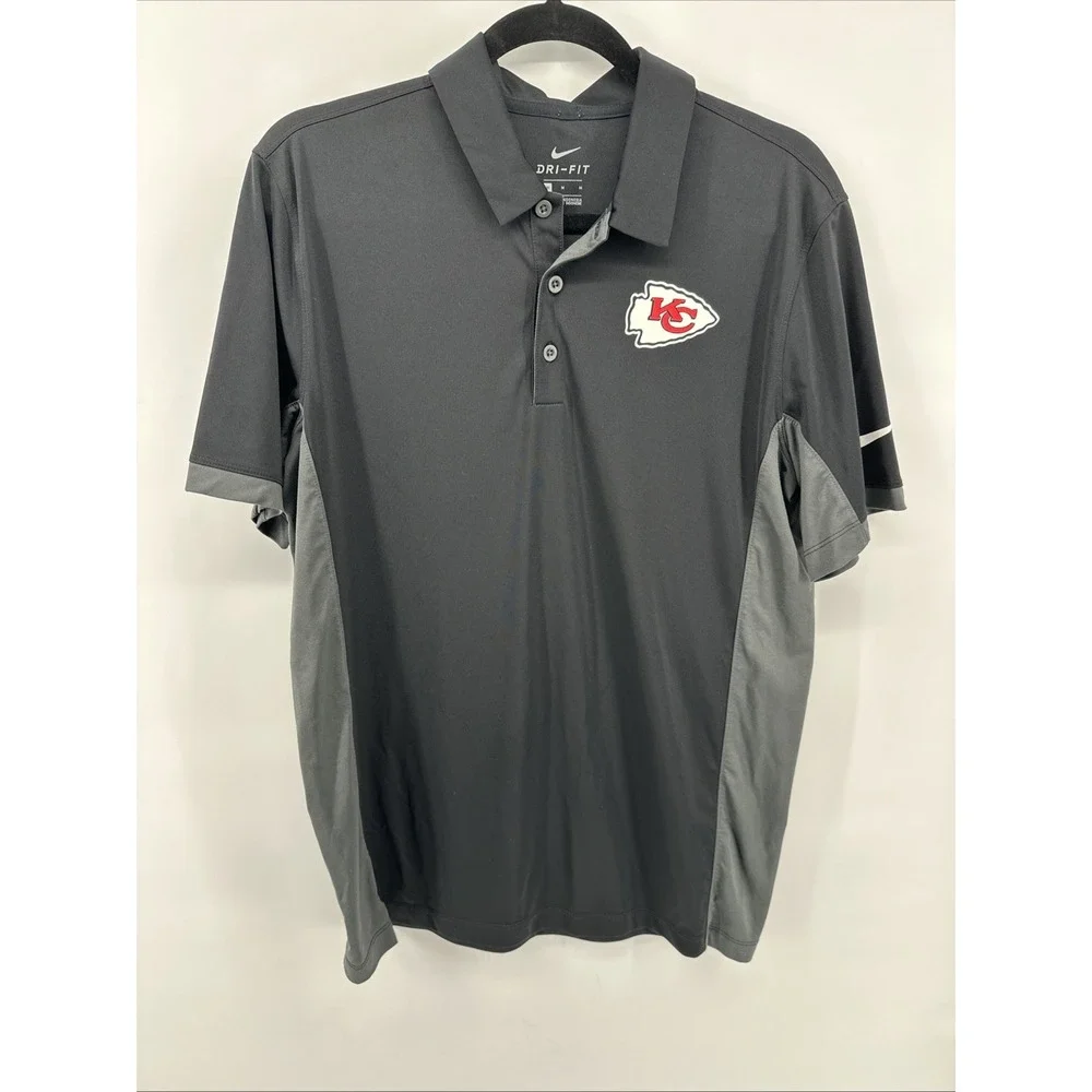 Kansas City Chiefs Shirt Mens M Black & Grey NFL Football Nike Dri Fit Polo Golf